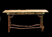 Fine Rustic Log Furniture - Sofa Table with Leather Highlights