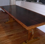 Custom Farm Table - Trestle style harvest table from antique walnut and 125 year old pine